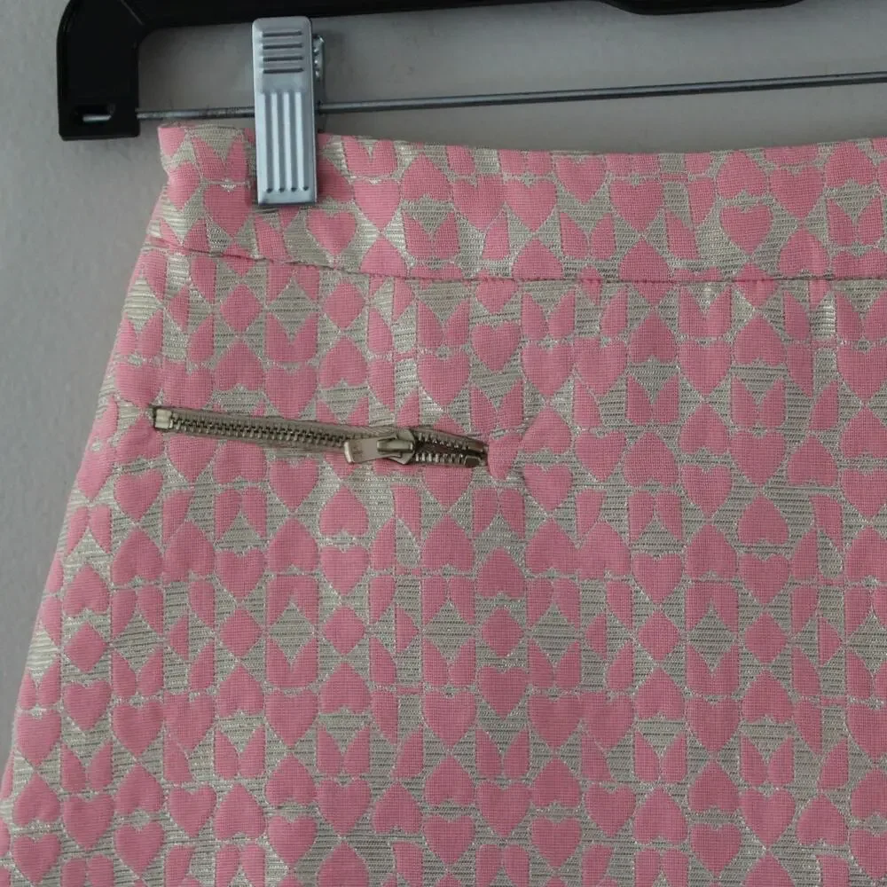 NWT Bonpoint Couture Dona Metallic Pink Heart Mini‎ Skirt 12